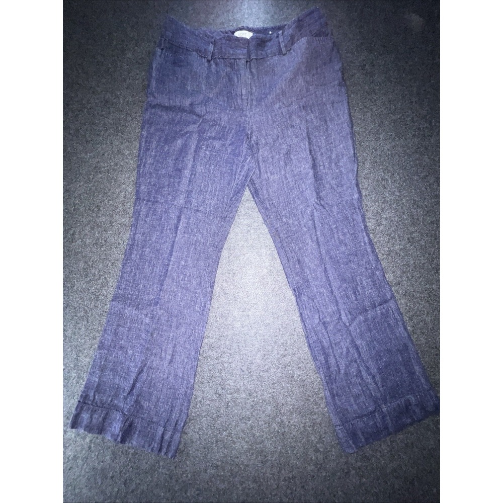 LOFT Curvy Dress Pants in Blue Linen Blend, Straight Leg, Pockets, 10 Petite